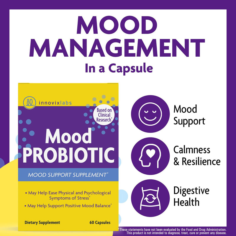 InnovixLabs Mood Support Probiotics for Women & Men (60 Capsules) | Supports Relaxation & Digestive Health, Acidophilus Probiotic w/ Lactobacillus & Bifidobacterium 5 Billion CFU, 30-Day Supply 60 Count (Pack of 1)