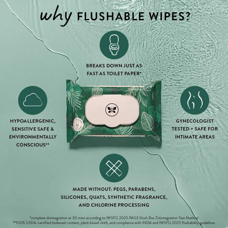 [Australia] - The Honest Company Plant-Based Flushable Wipes | 99% Water, Hypoallergenic, EWG Verified, Safe to Flush | Fragrance Free, 42 Count Unscented 42 Count (Pack of 1) 