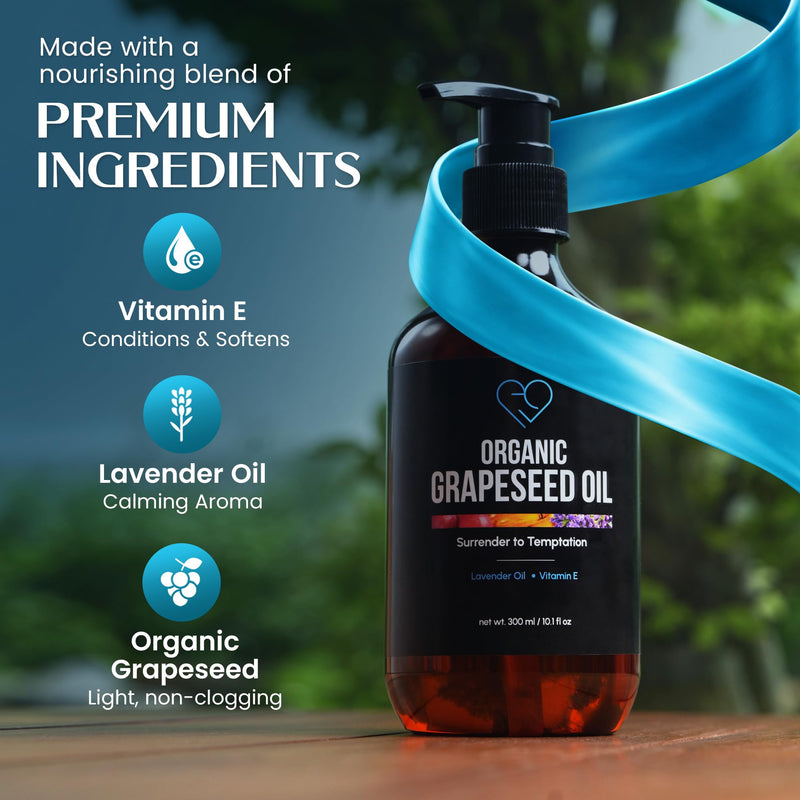 Organic Grapeseed Massage & Body Oil, Lavender & Vitamin E, 16.9 fl oz | Lightweight, non-greasy body and skin oil for massage, aromatherapy and moisturizing. Cold-pressed. 500 ml (16.9 fl oz) 16.9 Fl Oz (Pack of 1)