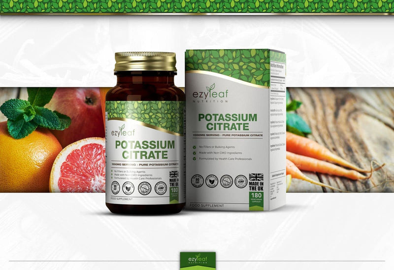 [Australia] - Ezyleaf Potassium Citrate | 180 high-dose potassium capsules - 1000mg potassium per serving | Potassium high dose | No fillers, non-GMO, gluten, dairy and allergen free 