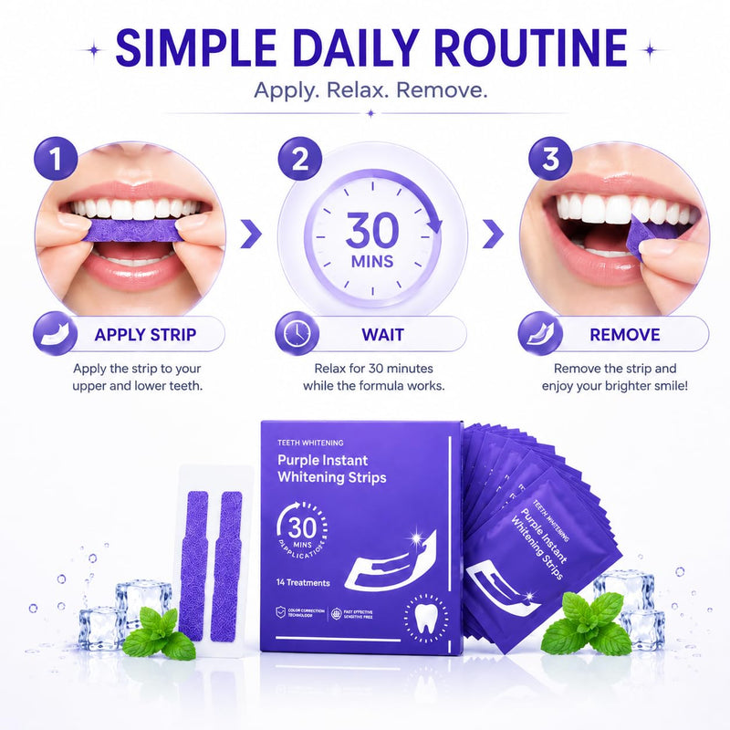 Teeth Whitening Strips for Sensitive Teeth - 14 Strips, 7 Treatments | Enamel Safe Peroxide Formula | Removes Coffee, Tea & Smoking Stains | Non-Slip, Easy to Use | Mint Flavor