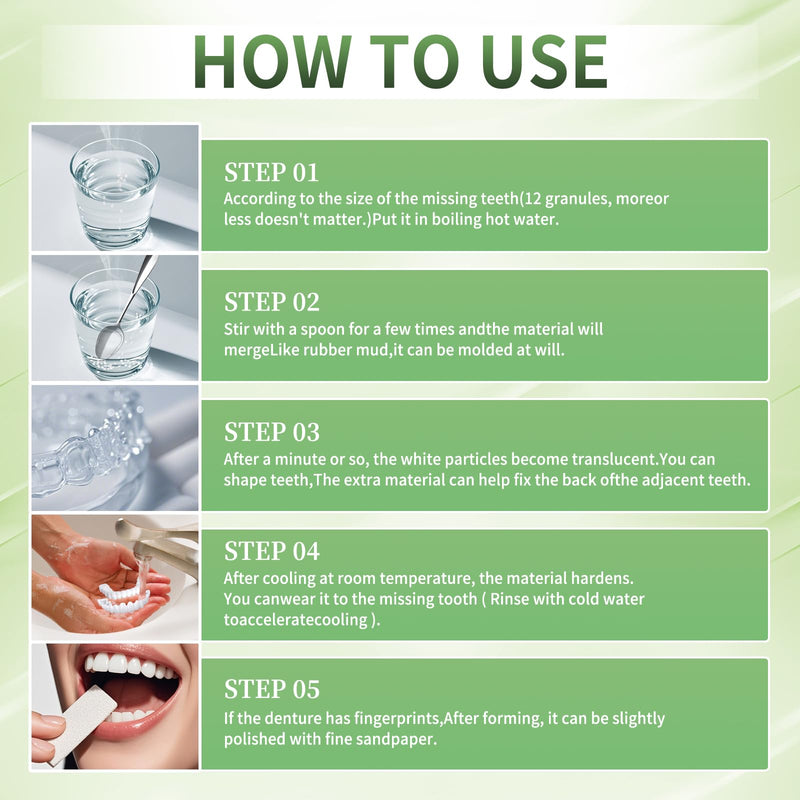 Tooth Repair Kit, Moldable Tooth Filling Repair Kit, Fake Teeth DIY at Home, Fixing Missing & Broken Tooth Replacements, with 4 Dental Tools-C01