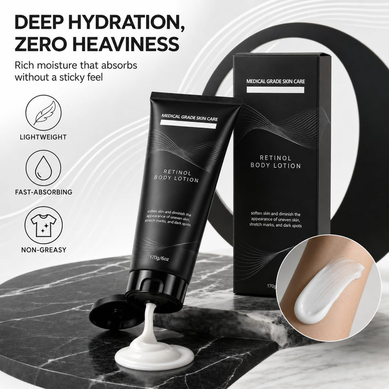 Retinol Body Lotion for Crepey Skin, Firming & Hydrating Body Cream with Ceramide NP, Shea Butter, CICA, Caffeine & Vitamin E, Helps Improve the Look of Stretch Marks, Fine Lines & Dark Spots, 6 oz 170.0 Grams