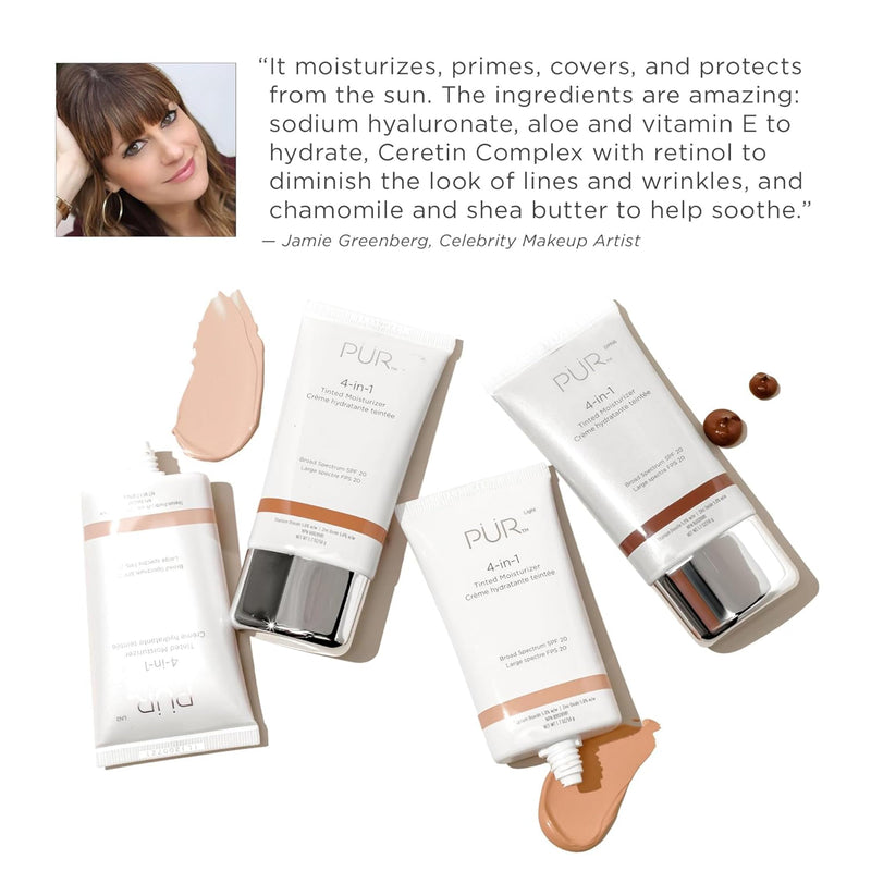 PÜR MINERALS 4-in-1 Tinted Moisturizer With SPF 20 - Hydrating Face Moisturizer, Primer, & Foundation With Shea Butter, Aloe Vera & Vitamin B3 - Vegan Friendly - Free of Paraben, Gluten & BPA 04. MP3/Medium