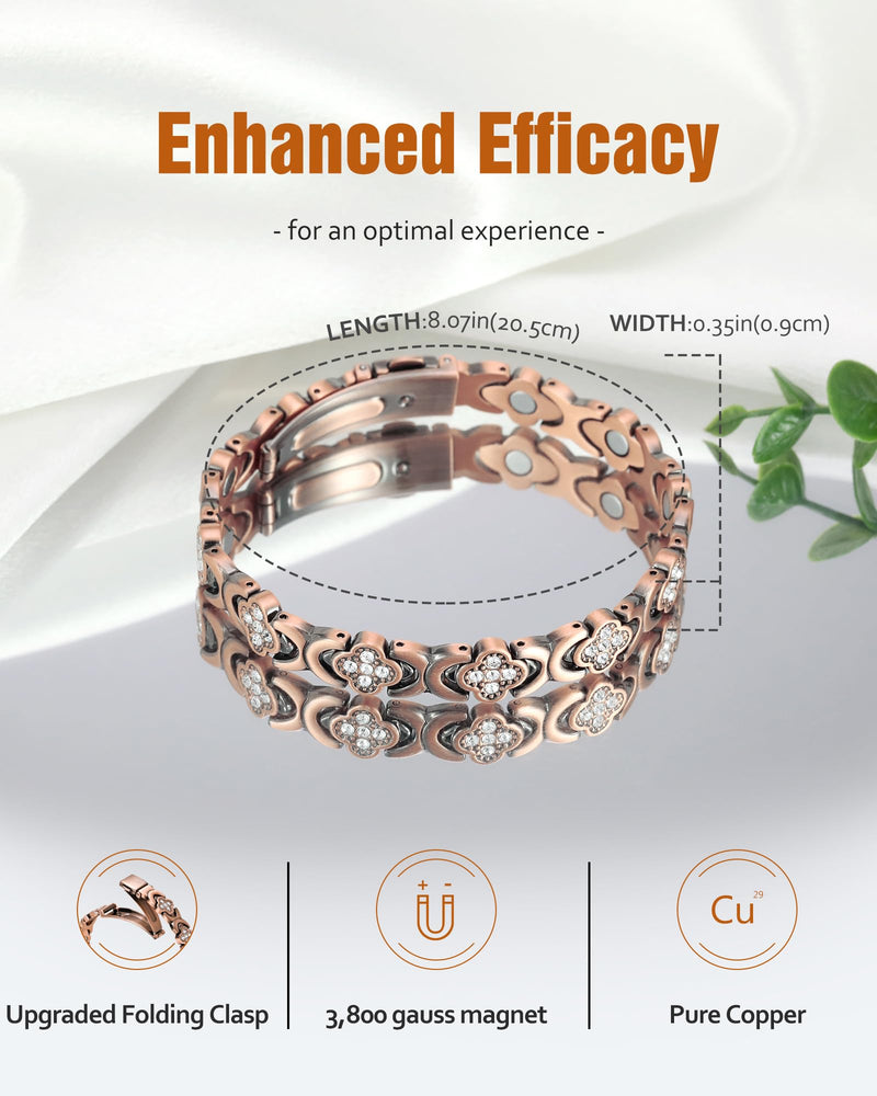 [Australia] - Women's Pure Copper Bracelet, Ultra Strength Magnetic Copper Bracelets for Women Four-leaf Clover (Copper) 