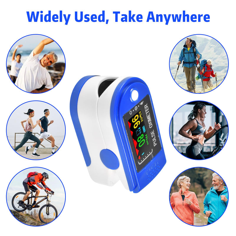 [Australia] - Funmo pulse oximeter, measurement of oxygen saturation, measurement of oxygen saturation (SpO₂) and heart rate (pulse), finger oximeter with color display, pain-free use on the finger (blue) 