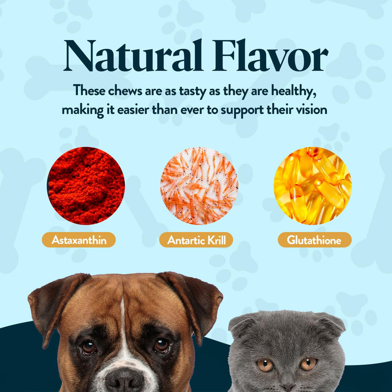 Vision Chews Eye Supplements for Dogs & Cats with Omega 3 Krill, Astaxantin, Choline, Lutein, Glutathione, Cat Vision Supplement & Dog Eye Supplements, Chicken Liver Flavor, 60 Chews, 3.5g Each - PawsPlanet Australia