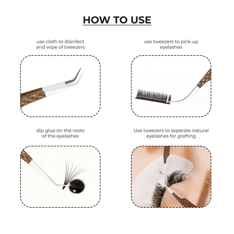 SIVOTE Lash Extension Tweezers Fiber Tips, Set of 4, Curved, Dolphin, 90 Degree & 45 Degree Tweezer, Chocolate Choco