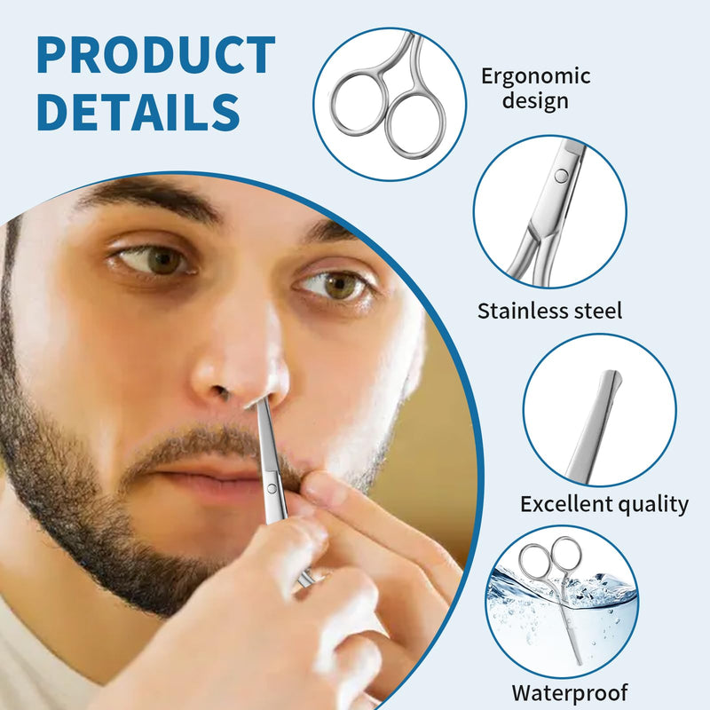 [Australia] - GUTERTOP Pack of 2 Beard Scissors Men, Round Tip Nose Hair Scissors, Stainless Steel Nose Scissors for Hair Eyelashes Mustache Nose (Black and Silver) 