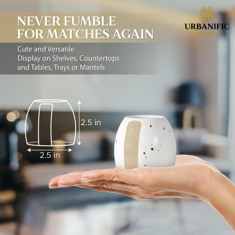 [Australia] - Match Holder with Striker - Set of 2 - Fancy Decorative Ceramic Matchstick Holders - Keeps Matches at Hand in a Cute Jar for Bathroom Candles and Kitchen Candle Home Decor - Matches Not Included 