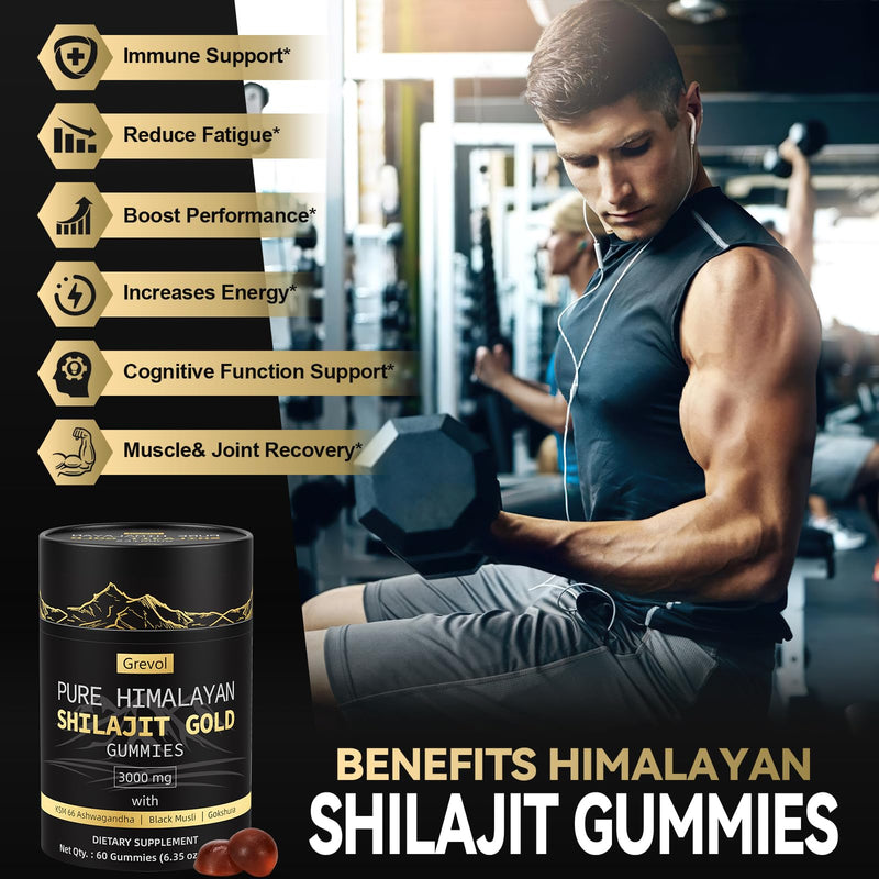[Australia] - Pure Himalayan Shilajit Gummies: Gold Grade Shilajit Riched with Ashwagandha Fulvic Acid & 85+ Trace Minerals - No Added Sugar - Individually Wrapped - for Men & Women - 60 Gummy 60 Count (Pack of 1) 