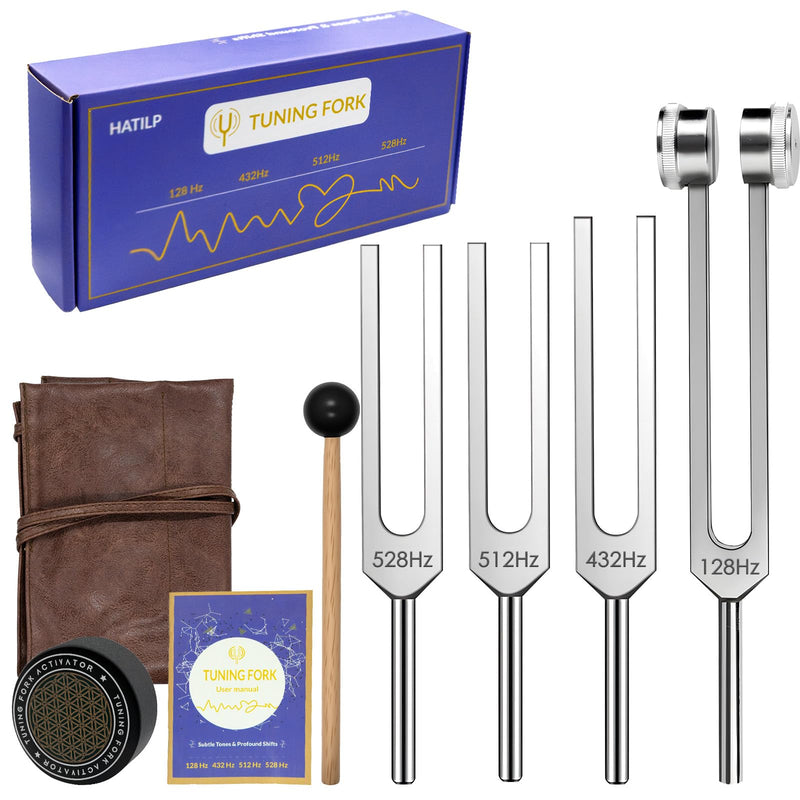 [Australia] - Tuning Fork Set ‚Äì 128Hz 432Hz 512Hz 528Hz Weighted & Unweighted Frequency Tools with Activator, Mallet & Vegan Pouch ‚Äì for Yoga, Meditation, Chakra, Ideal as a Gift 