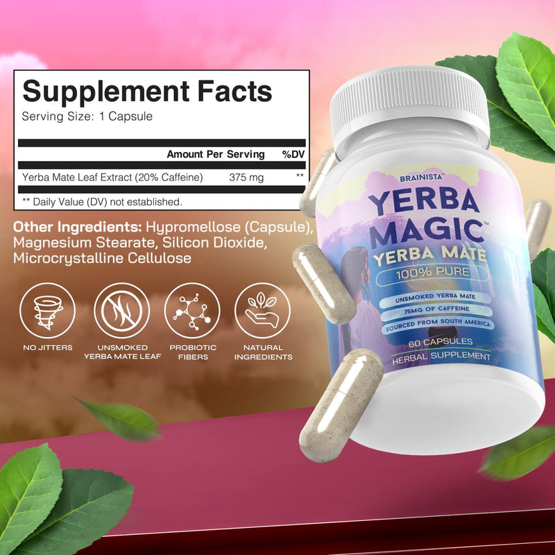 [Australia] - Yerba Magic 100% Yerba Mate Capsules - Clean Energy, Brain Fog Buster, and Gut Health | Natural Caffeine with 60 Servings 
