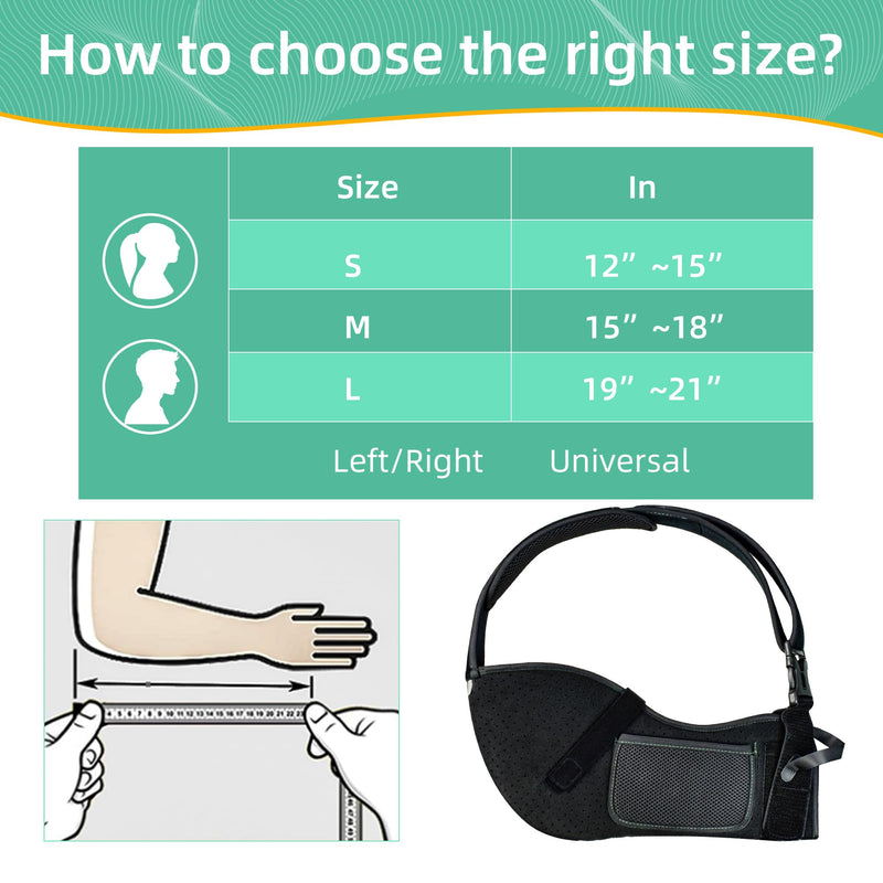 [Australia] - Arm Sling for Shoulder & Elbow Injury – Adjustable Shoulder Surgery Sling, Breathable & Lightweight Arm Support, Comfortable Sponge Shoulder Pad for Rotator Cuff & Elbow Recovery, Fits Left/Right Arm (Black, Small) Black 