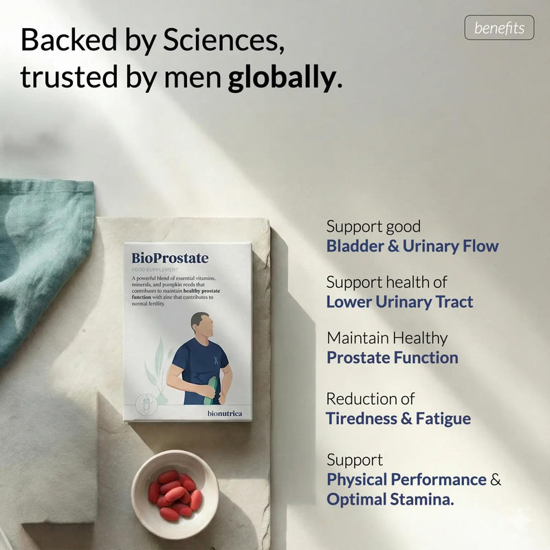 BioProstate – Advanced Prostate Support & Testosterone Level Support | Pumpkin Seed, Maca Root, Nettle Leaf, Zinc, Vitamin B6 & Cranberry Extract | 100% Natural | 60 Tablets- GMP-Certified Facility