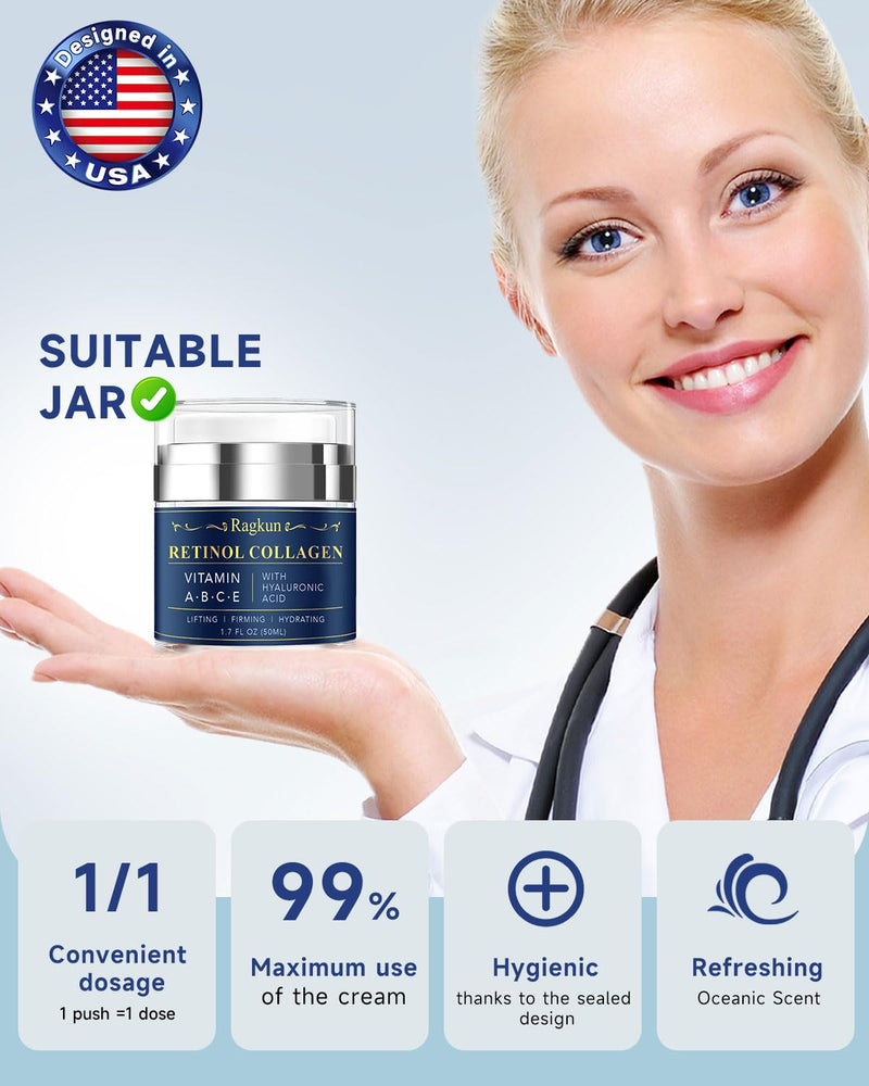 Retinol Cream for Face, Collagen Neck Creams for Tightening and Firming, Anti Aging Day & Night Facial Moisturizer + Super Vitamin C 20% Serum for Women, Dark Spot Remover for Face
