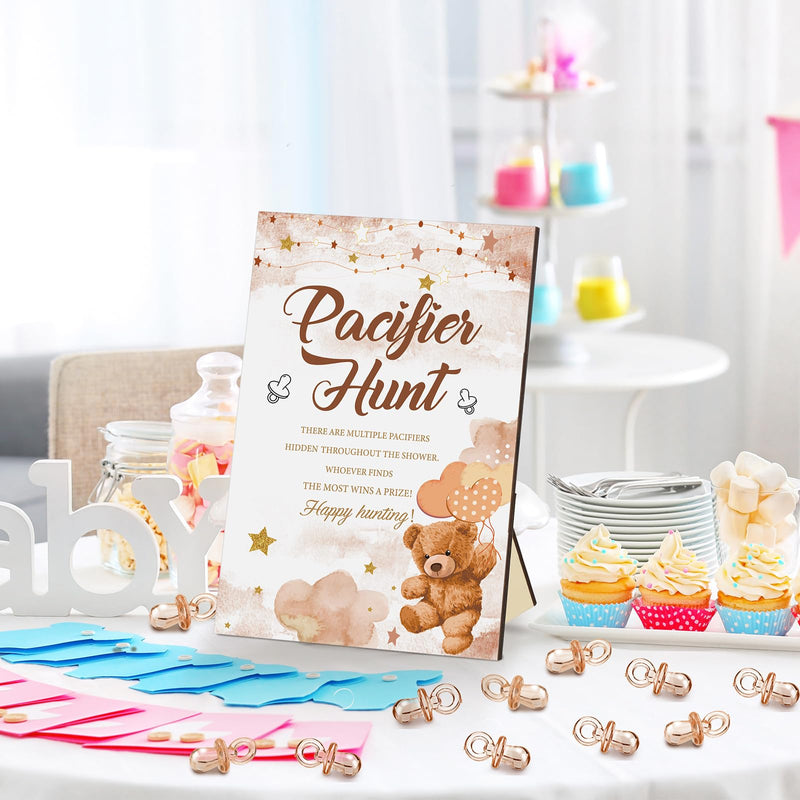 [Australia] - 51 Pcs Pacifier Hunt Baby Shower Games Include Baby Pacifier Hunt Sign and 50 Acrylic Baby Pacifiers Baby Pacifiers for Baby Shower Game Gift Sets Gender Reveal(Brown Bear) Brown Bear 