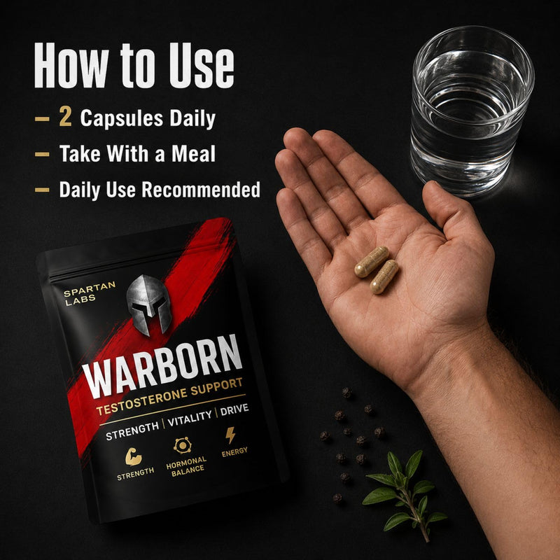 WarBorn Testosterone Supplements for Men - 60 Vegan Tablets (1 Months Supply) with Well-Known Ingredients Like Maca, Fenugreek, Zinc, Shilajit, Tribulus terrestris - Test Boosters for Men