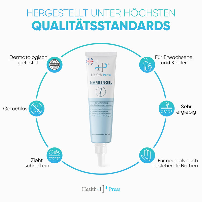 [Australia] - Health Press® Scar Gel - 20 ml Scar Ointment - Scar Gel Reduces Visibility of Scars - Scar Cream for All Types of Scars - Scar Care - Scar Cream for Adults & Children - Medical Product 20 ml (Pack of 1) 