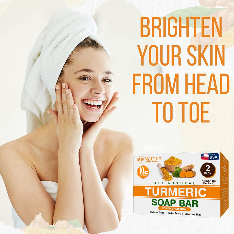 Turmeric Soap Bar for Face & Body – Natural Skin Brightening Soap for Dark Spots, Intimate Areas, Underarms – Turmeric Face Wash Reduces Acne, Fades Scars & Cleanses Skin – 5oz Bath Bars 5 Ounce (Pack of 2)
