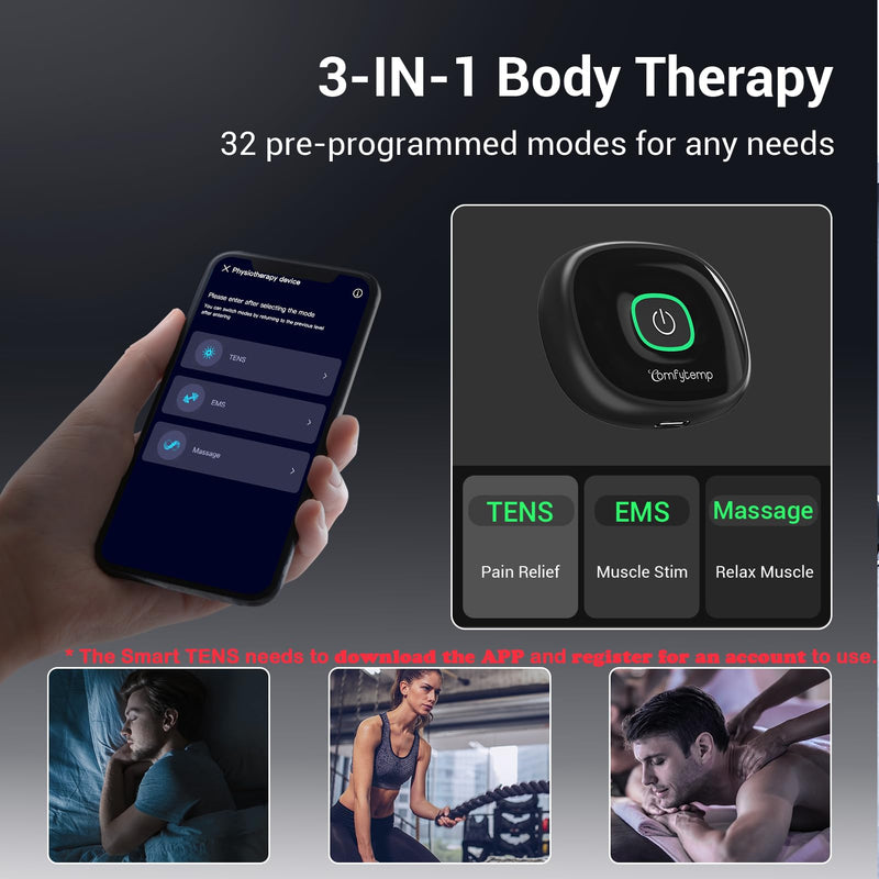 [Australia] - Comfytemp Wireless TENS Unit Muscle Stimulator with APP, FSA HSA Eligible Smart Dual Host TENS Machine for Pain Relief, EMS Device with 32 Modes, Pulse Muscle Massager for Back Shoulder Sciatica K6108 