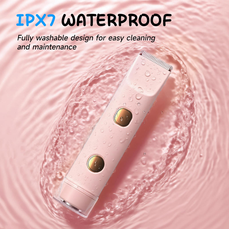 Bikini Trimmer for Women Electric Razors for Women, IPX7 Waterproof Hair Razor, Ceramic Blade Hair Trimmer Wet & Dry Use, Womens Painless Electric Shaver for Facial and Body-Pink Pink