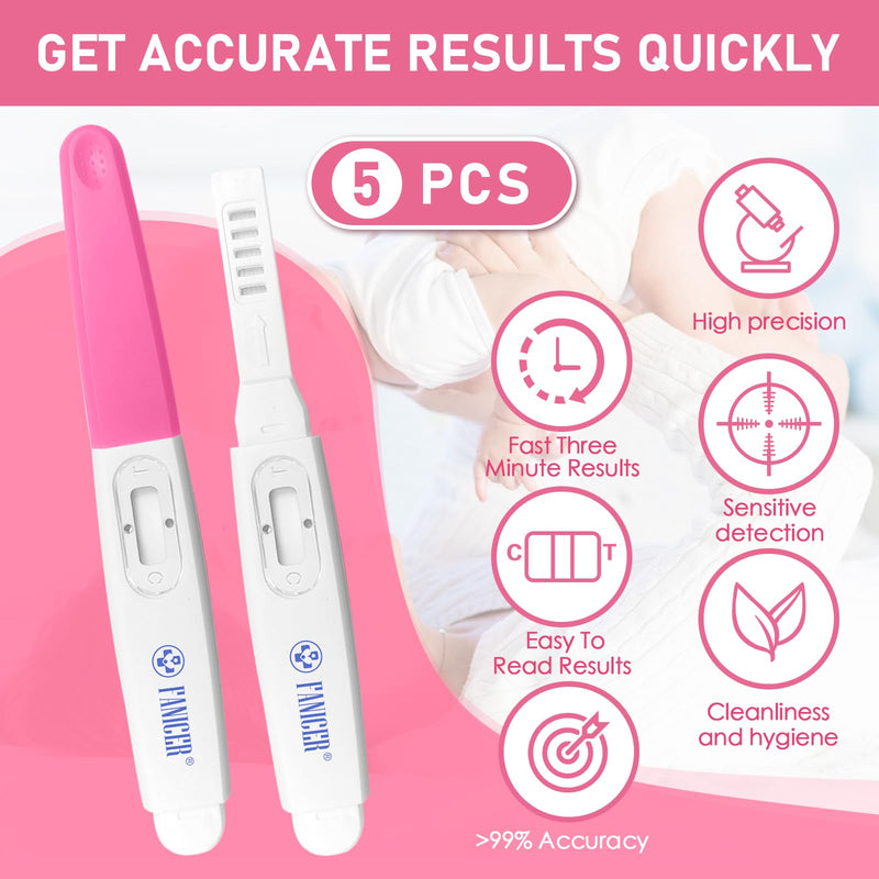 5 Count Early Detection Pregnancy Tests, Pregnancy Test Kit, Accurate Early HCG Detection for Women, Quick and Easy to Use, Easy at-Home Pregnancy Tests, Individually Packed（Rose red）