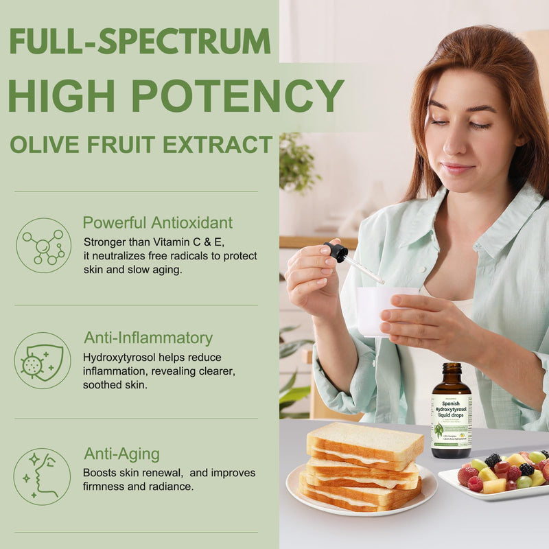 [Australia] - Hydroxytyrosol Liquid Drop, 100% Spanish Sourced Olive Fruit Extract, Super Antioxidant for Skin, Aging, Inflammation, Hydroxytyrosol Supplement, No Sugar, Alcohol Free, Olive Leaf Extract Alternative 