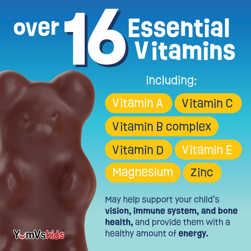 [Australia] - YUM-V'S - Kids Multivitamin Chewable Chocolate Bears - Multivitamin for Kids Supplement - 16 Vitamins & Minerals - Vitamins Including D, Zinc, C, B Complex & More, 60 Count Pack of 1 Chocolate 60 Count (Pack of 1) 