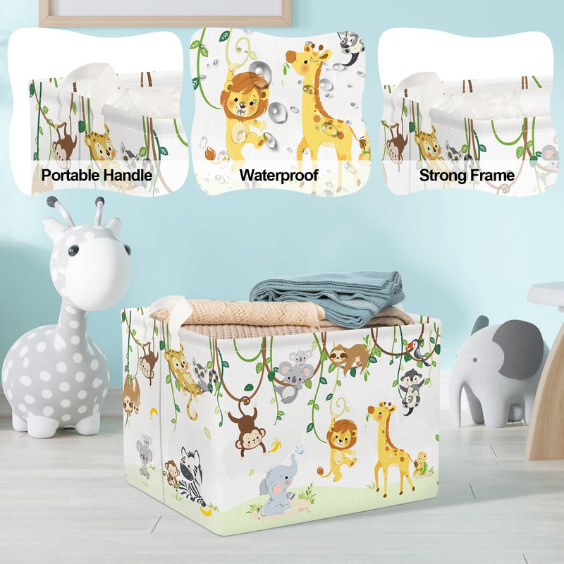 [Australia] - Clastyle Vine Woodland Animal Baby Basket Stuffers Toddler Gift Toy Chest Box Bin Organizer Nursery Room Decor Rectangle Elephant Giraffe Lion Clothes Book Storage Basket 