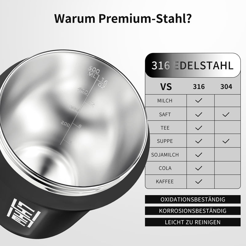 [Australia] - LHHW Protein Shaker stainless steel 500ml - no mixing ball required keep cold leak-proof BPA free protein shaker protein shake Force Black 