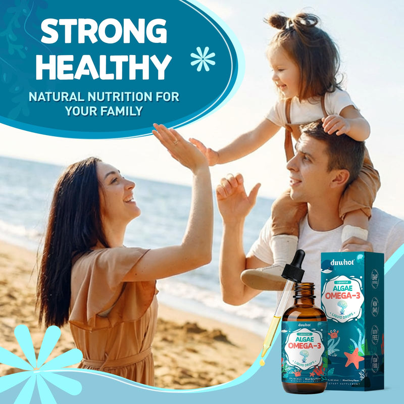 Liposomal Algae Omega 3, Vegan EPA DHA for Kids & Women, 2 Fl Oz | Liquid Drops, with Choline, Phosphatidylserine, Astaxanthin, Lutein & Zeaxanthin, Vitamins, Heart, Brain & Eye Health