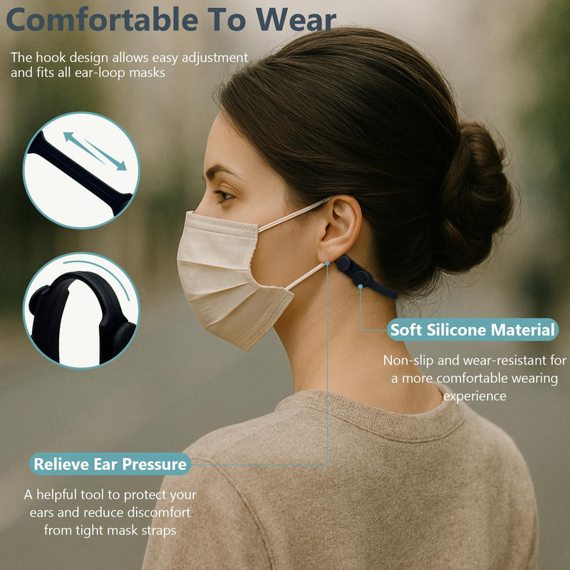 [Australia] - 6-Pack Black Adjustable Silicone Mask Strap Extenders ‚Äì Anti-Tightening Ear Savers with Hook Buckle for Comfort and Pain Relief 