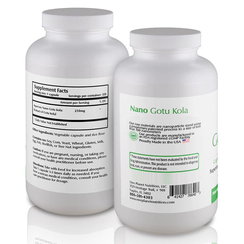 [Australia] - Nano Gotu Kola 250 mg Veggie Capsules (120 Servings), Gotu Kola Extract, Nano for Enhanced Absorption, Enhances Brain Function & Collagen Synthesis, Non-GMO, Vegan, Gluten-Free Capsule 