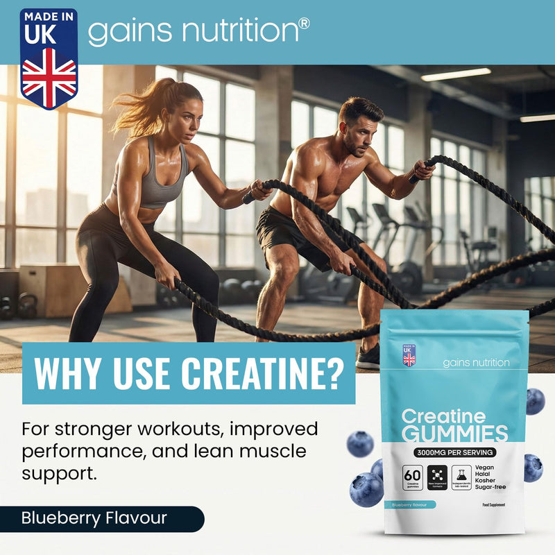 GN Creatine Gummies 3000mg Per Serving | 60 Sugar Free Real Creatine Monohydrate Gummies (30 Servings) | Blueberry | Vegan | Made in UK