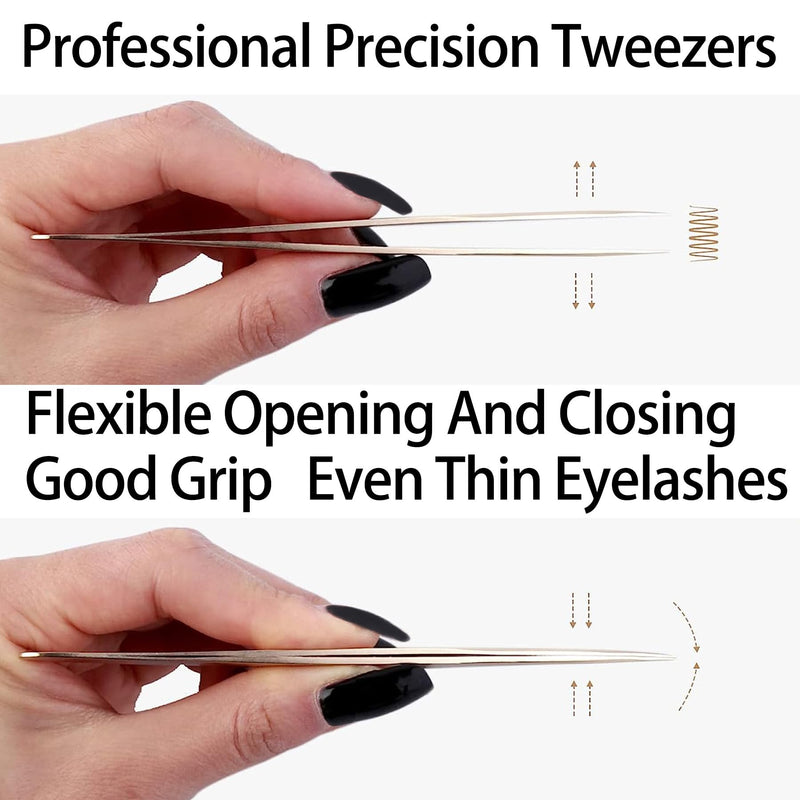Tweezers Box Set, 5 PCS Isolation Pointy Precision Professional Stainless Tweezers with a PU Storage Case, Organizer Kit for Eyelash Extension, Beginner Lash Tech, Crafts Repair(White, Golden) Tweezers Bag Set-2 White+gold