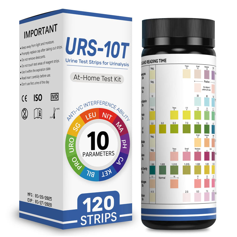 [Australia] - 10-in-1 Urine Test Strips for Urinalysis – Full Panel Urinalysis Test Strips for Protein, Nitrite, Leukocytes, pH, Kidney and Liver Function (120 Strips) 