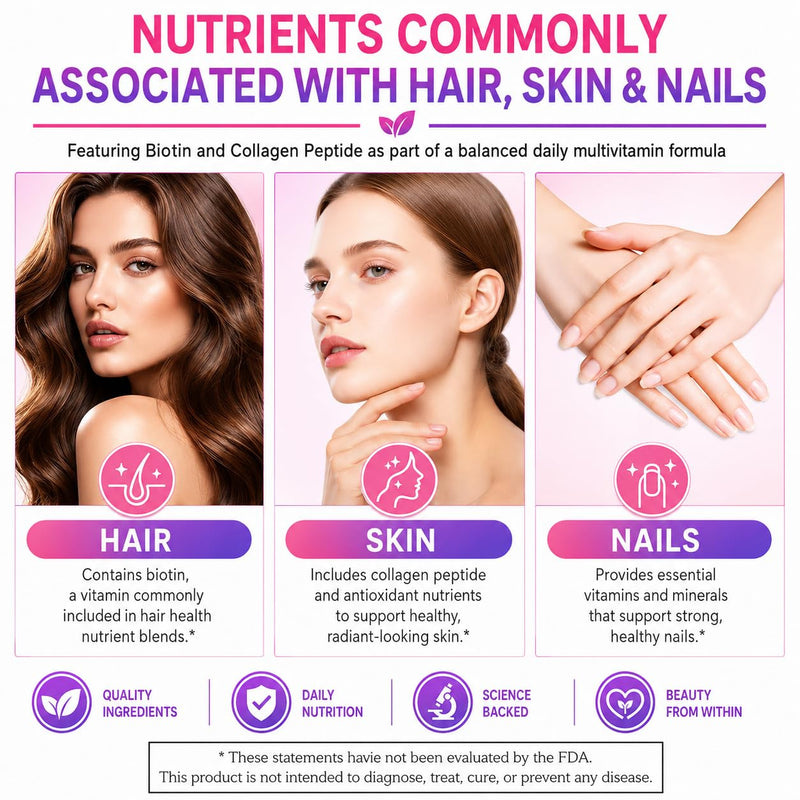 Vimerson Health Multivitamin for Women 13-in-1 Vitamin Complex with Biotin, Collagen & Keratin Vitamins B Complex, A, C, D3, E & K2 Hair Skin Nails & Energy Support 60 Capsules
