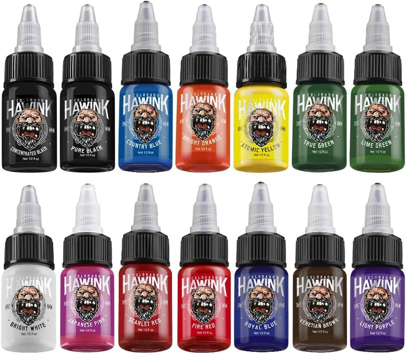 [Australia] - Hawink Tattoo Ink Set 1/2 oz (15ml) Tattoo Supply 14 Colors Pigment Kit Ink USA TI203-15-14 0.5 Fl OzÔºà14-BottlesÔºâ 