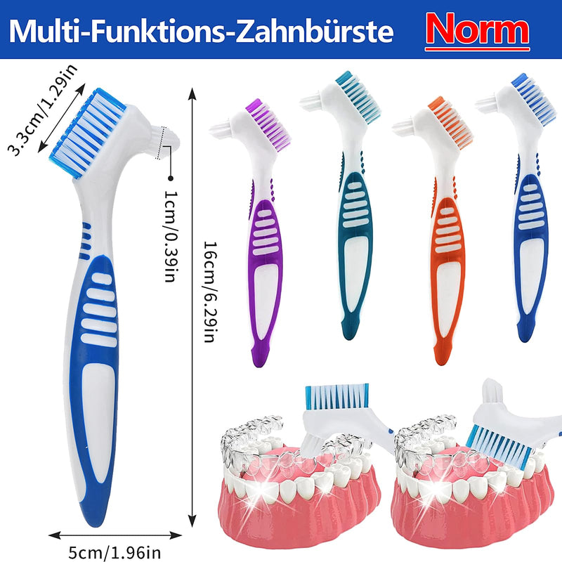 [Australia] - Denture brush, 4 pieces denture toothbrush, denture cleaning brush set, portable double-sided denture brush for effective denture cleaning, premium hard denture brush 