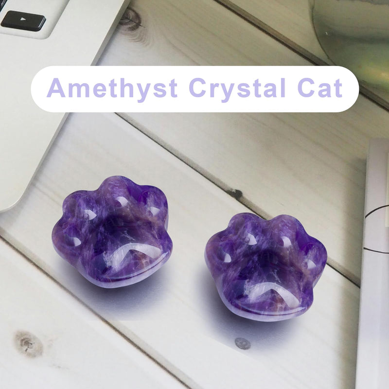 [Australia] - Cat Amethyst Crystals and Healing Stones, Natural Stone for Anxiety Relief, Emotional Balance & Positive Energy, Worry Stones for Stress Relief, Unique Gift for Crystal Cat Lovers Women Men (Amethyst) 