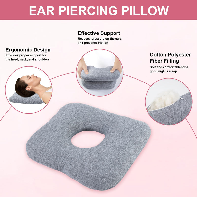 [Australia] - Piercing Pillow for Side Sleepers, Ear Pillow for Piercing, Donut Pillow for Ear Pain, Earring Inflammation Pressure Sores, CNH, Earring Pillow with Hole（Gray 