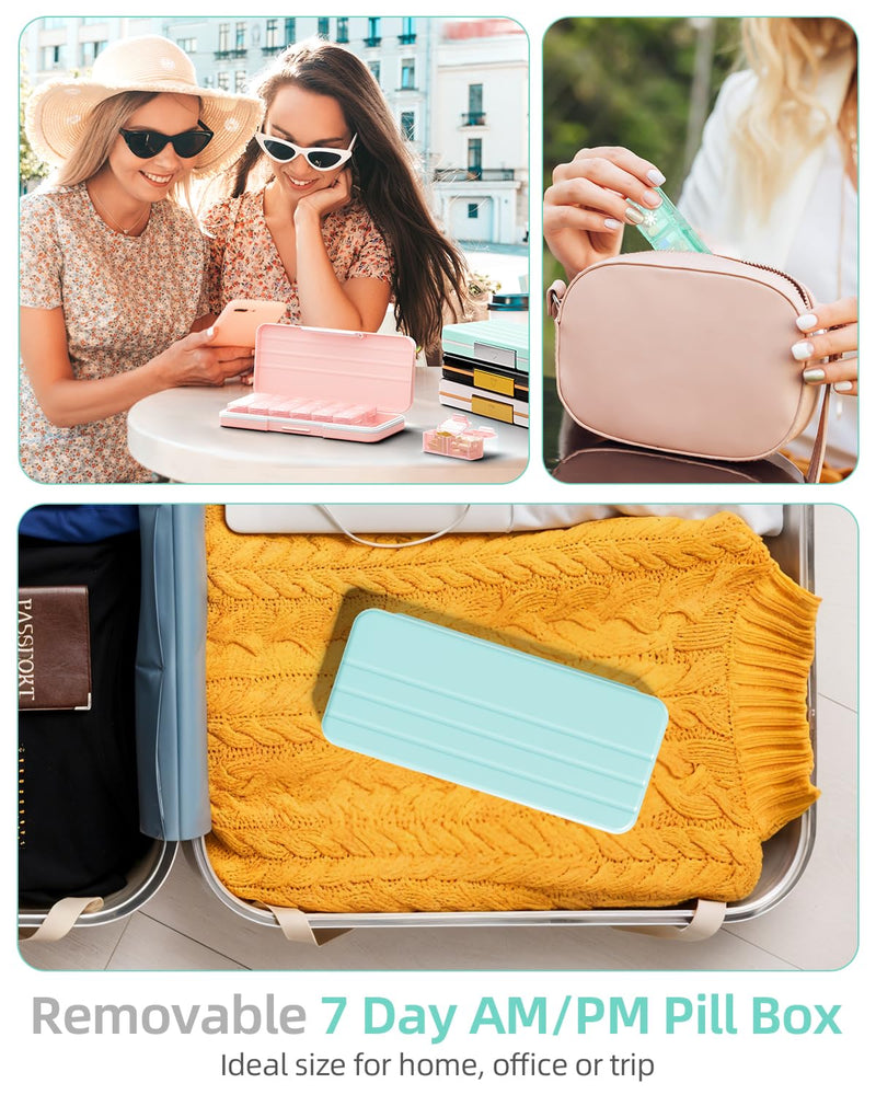 Betife AM PM Pill Organizer 7 Day, Weekly Pill Organizer Box 2 Times a Day | Portable Travel Pill Organizer, Cute, Easy Open, Airtight, Fashion, Dust-Proof, Reusable, Sturdy for Medication, Vitamin Green