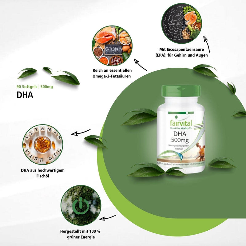 [Australia] - Fairvital | DHA capsules 500mg - 90 softgels - fish oil - HIGH DOSE - docosahexaenoic acid and eicosapentaenoic acid 