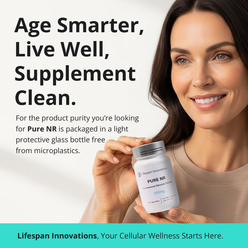 Lifespan Innovations Pure NR Nicotinamide Riboside 300mg - Single Ingredient Supplement - Supports NAD⁺ Levels, Cellular Energy & Healthy Aging. No Fillers or Binders. 30 Capsules, Glass Bottle 300MG - 30 Count