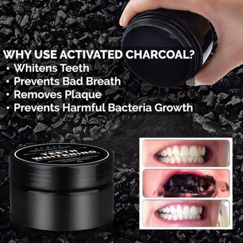 [Australia] - 2-Pack Activated Charcoal Teeth Whitening Powder Natural Coconut Teeth Whitener with Bamboo Brush 