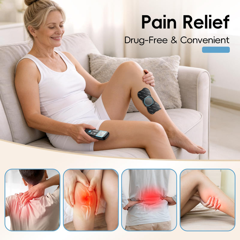 Comfytemp Wireless TENS Unit Muscle Stimulator for Pain Relief with Remote | Portable Rechargeable TENS Machine 2 Sets, 30 Modes, for Back/Neck/Shoulder/Sciatica/Limbs, Gift for Women Men, Carry Case Blue
