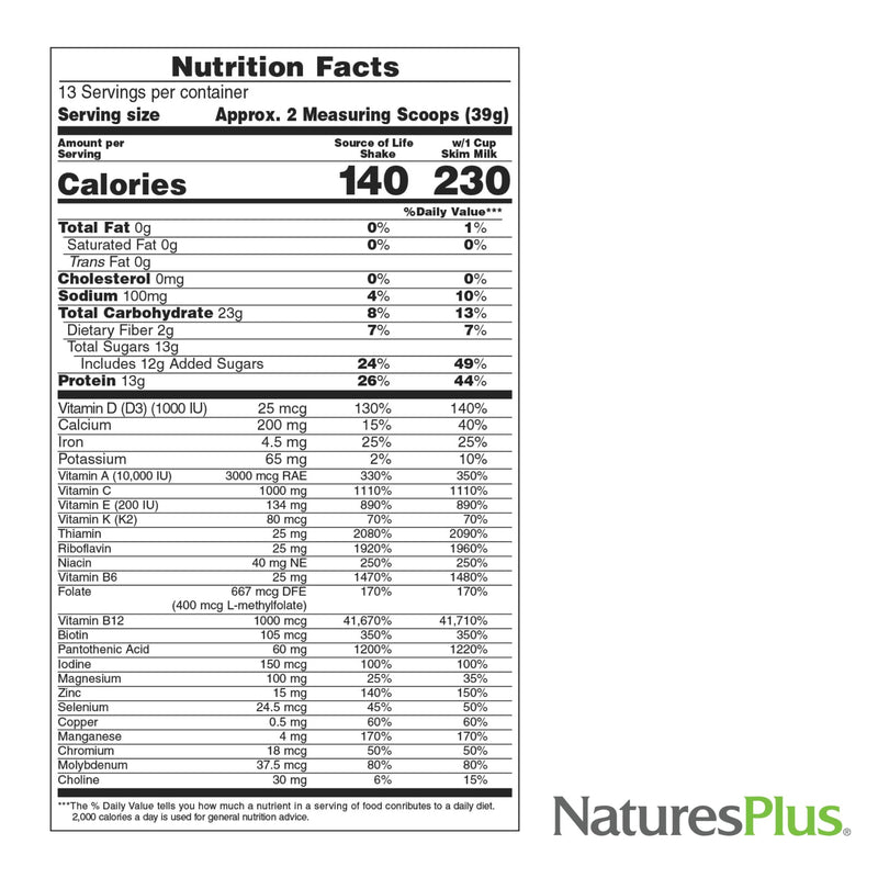 NaturesPlus Source of Life Energy Shake, Creamy Granola - 1.1 lbs - Provides 13g Complete Protein, Vitamins & Minerals - Non-GMO, Gluten Free, Vegetarian - 13 Total Servings 1.1 Pound (Pack of 1)