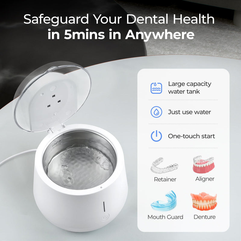 [Australia] - Ultrasonic Retainer Cleaner Machine: 45kHz Medium Frequency Stain Away Plus Sonic Cleaner with Three Professional LED Lights for Denture Dental Jewelry Ring Mouth Night Guard Aligner 
