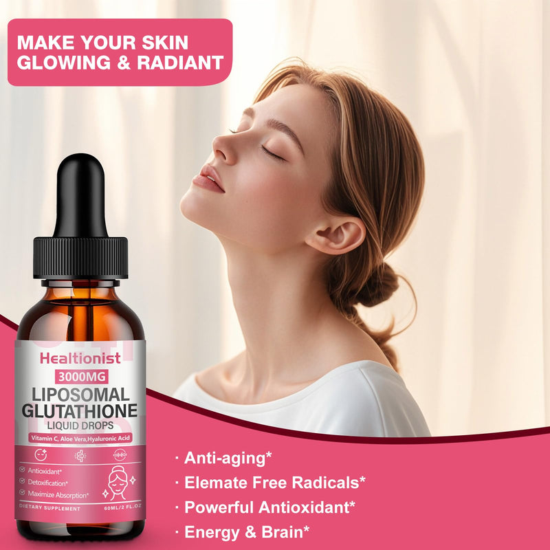 2 Pack 3000mg Liposomal Glutathione Liquid Drops with Vitamin C, 98% Absorption, Glutathione Liposomal Supplement, Powerful Antioxidant Complex for Immune System, Liver, 4 Fl Oz per Bottle 2 Fl Oz (Pack of 2)